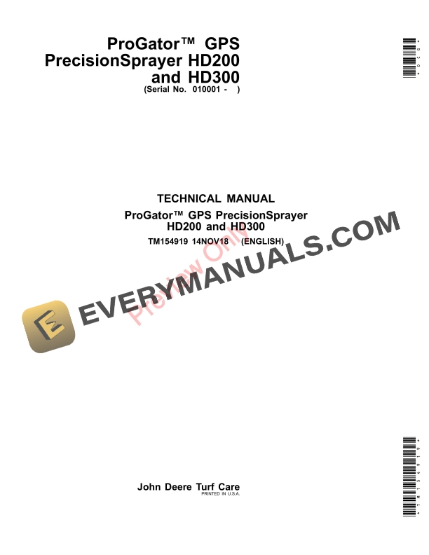 John Deere GPS PrecisionSprayer HD200 and HD300 Technical Manual TM154919 14NOV18 1