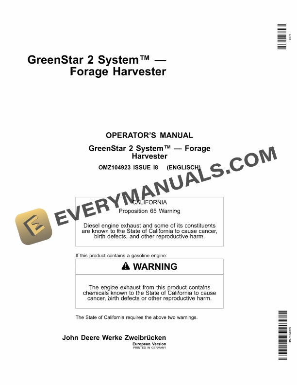 John Deere GREENSTAR 2 System Forage Harvesters Operator Manual OMZ104923 1