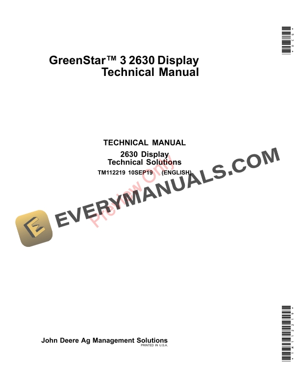 John Deere GreenStar 3 2630 Display Technical Manual TM112219 10SEP19 PDF