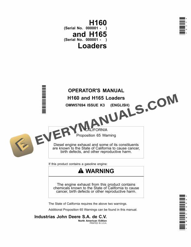 John Deere H160 and H165 Loader Operator Manual OMW57694 1 John Deere H160 and H165 Loader Operator Manual OMW57694 1