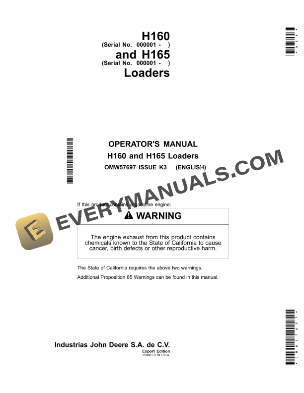 John Deere H160 and H165 Loader Operator Manual OMW57697 2 John Deere H160 and H165 Loader Operator Manual OMW57697 1