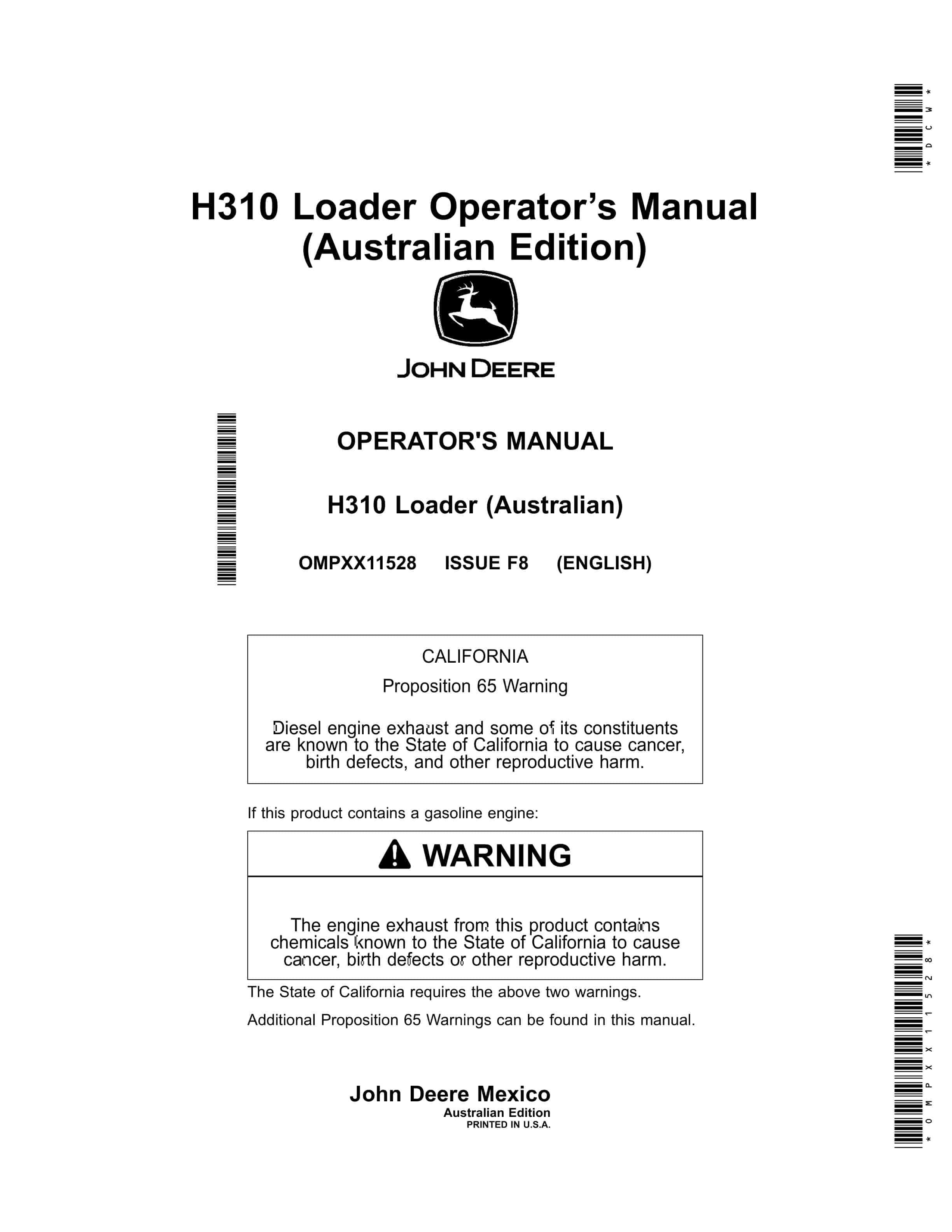John Deere H310 Loader Operator Manual OMPXX11528 1