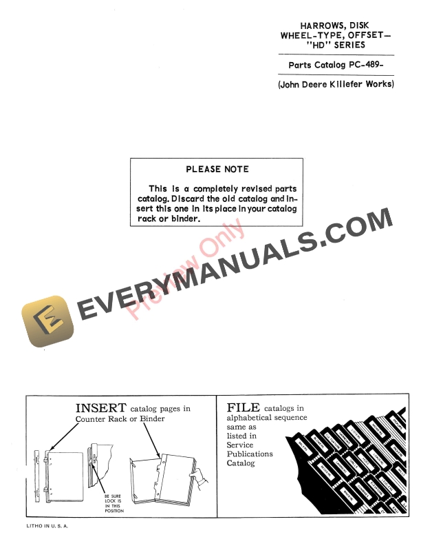 John Deere HD Series Offset Wheel-Type Disk Harrows Parts Catalog PC489 01APR66