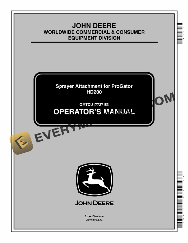 John Deere HD200 Sprayer Attachment for ProGator Operator Manual OMTCU17727 1