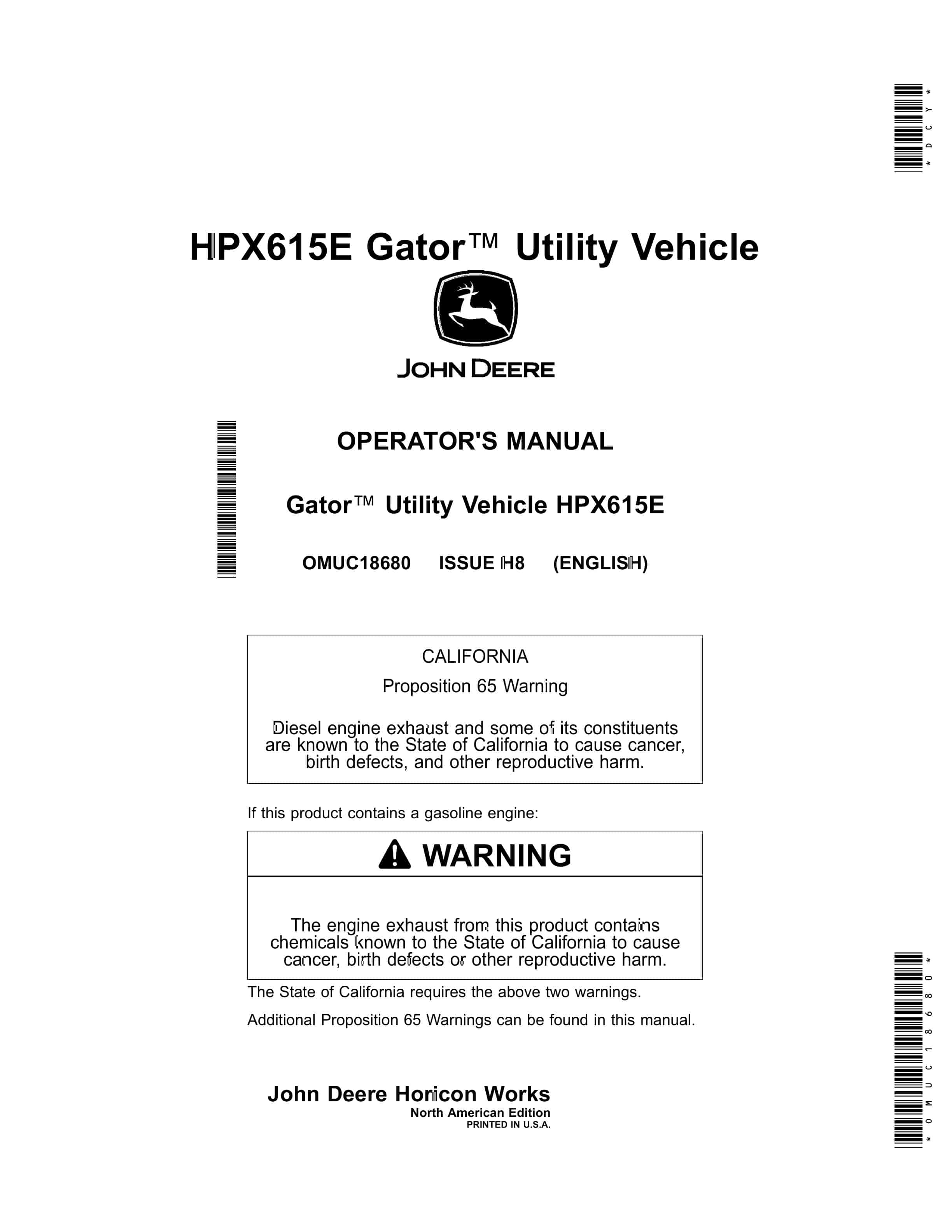 John Deere HPX615E Gator Utility Vehicles Operator Manual OMUC18680 1
