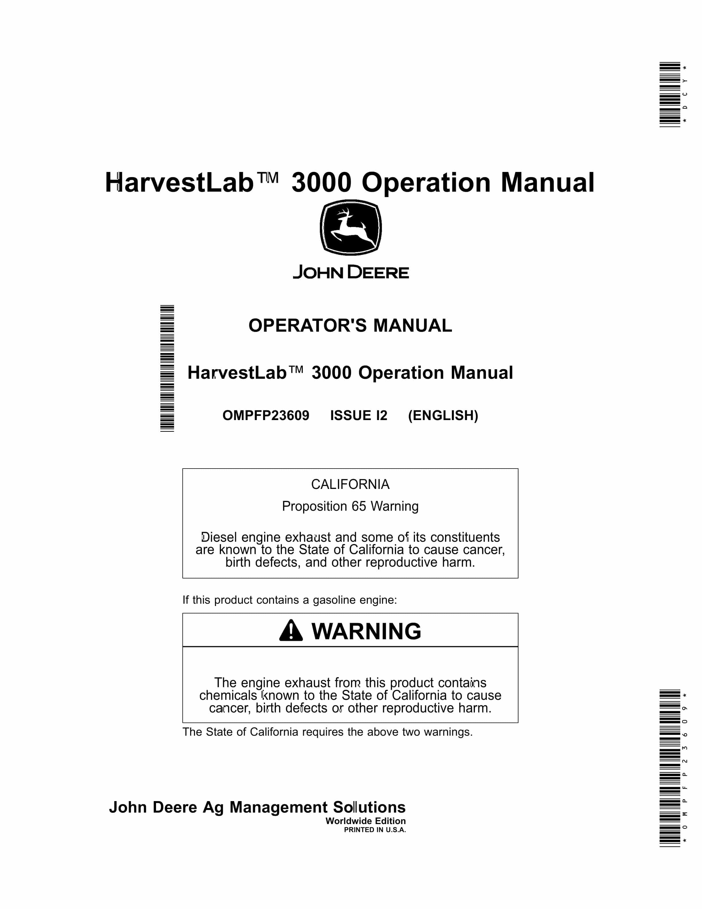 John Deere HarvestLab 3000 Operator Manual OMPFP23609 1