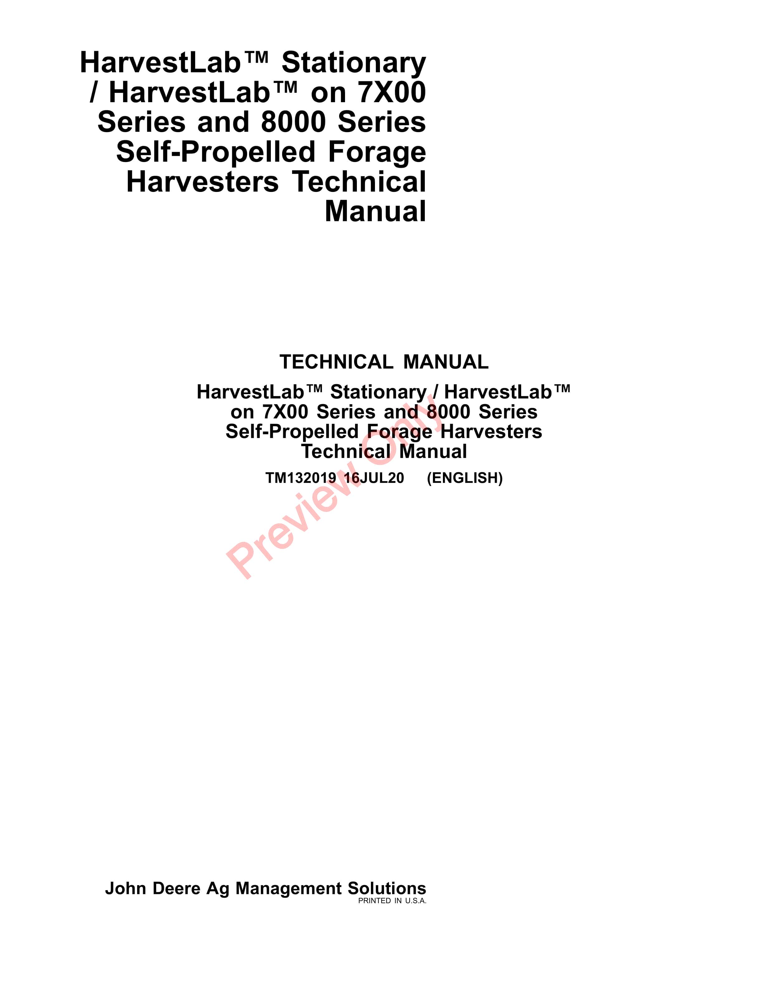 John Deere HarvestLab Stationary HarvestLab on 7X00 and 8000 Series Self Technical Manual TM132019 16JUL20 1