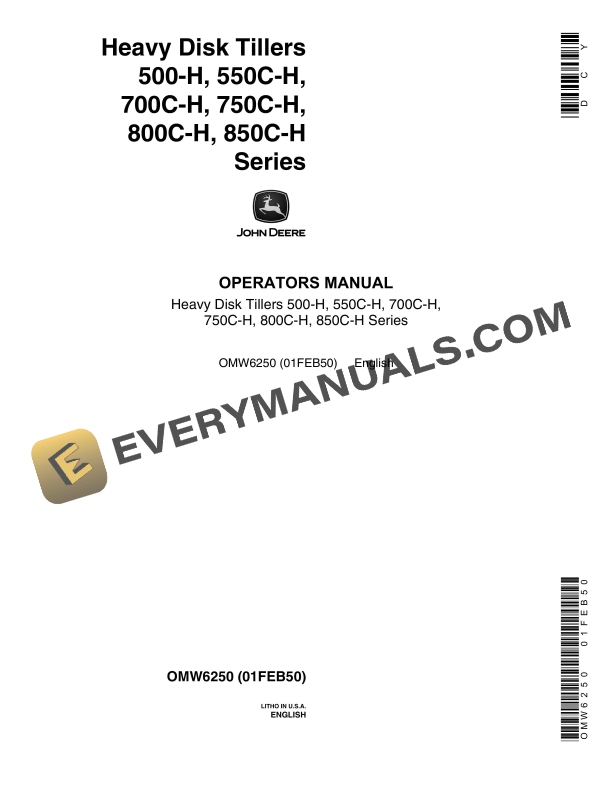 John Deere Heavy Disk Tillers 500 H 550C Operator Manual OMW6250 1