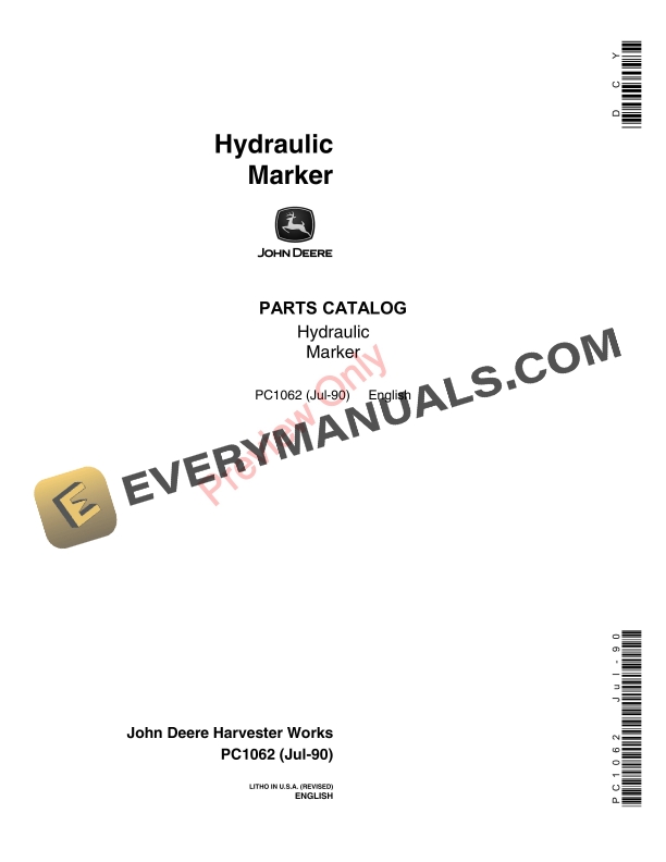 John Deere Hydraulic Marker Parts Catalog PC1062 23JUL90