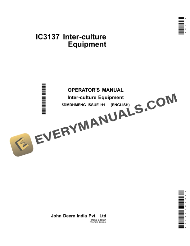 John Deere IC3137 Inter-Culture Equipment Operator Manual 5DMDHMENG 2 John Deere IC3137 Inter culture Equipment Operator Manual 5DMDHMENG 1