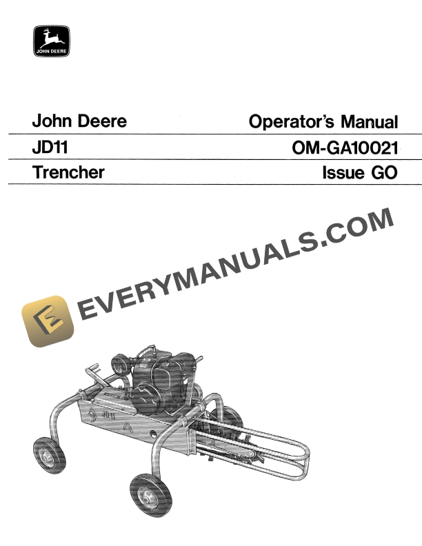 John Deere JD11 Trencher Operator Manual OMGA10021
