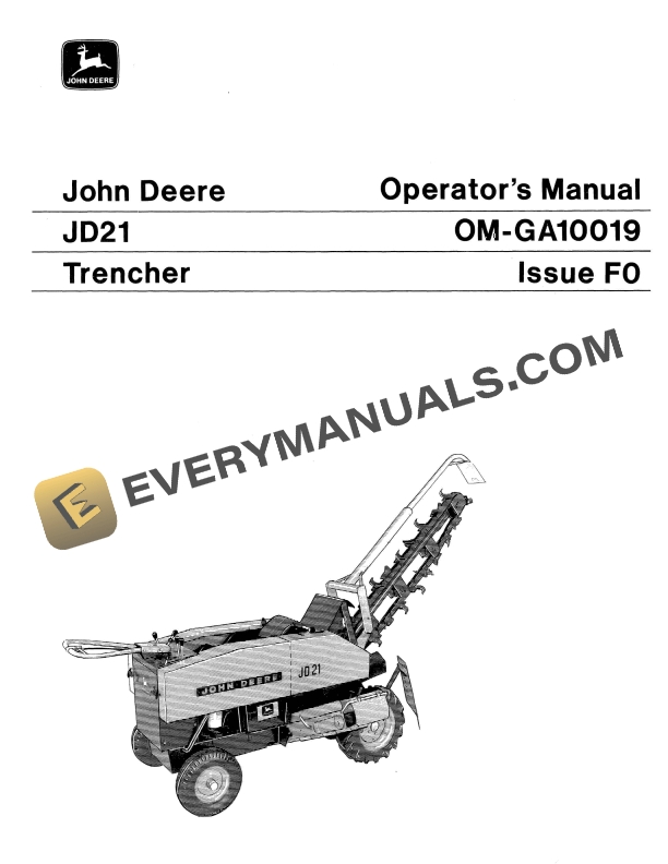 John Deere JD21 Trencher Operator Manual OMGA10019 1