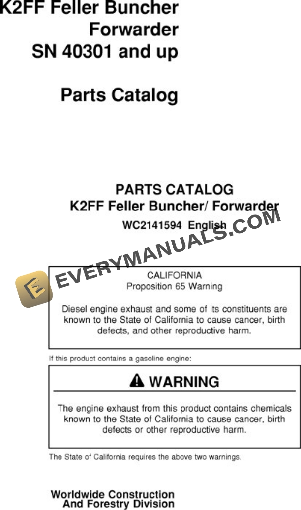 John Deere K2FF Forwarder Parts Catalog WC2141594