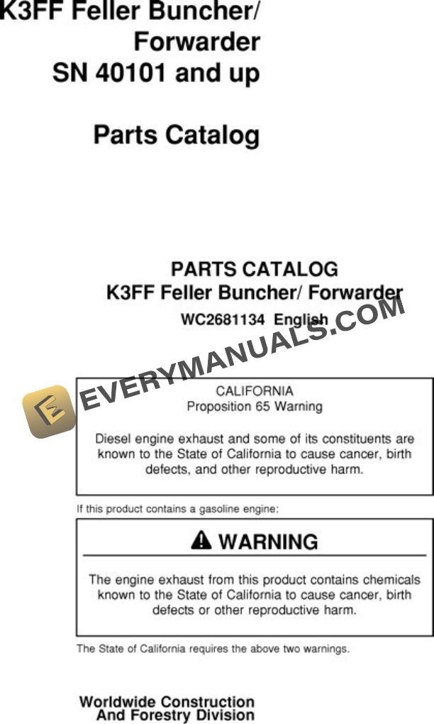 John Deere K3FF Forwarder Parts Catalog WC2681135