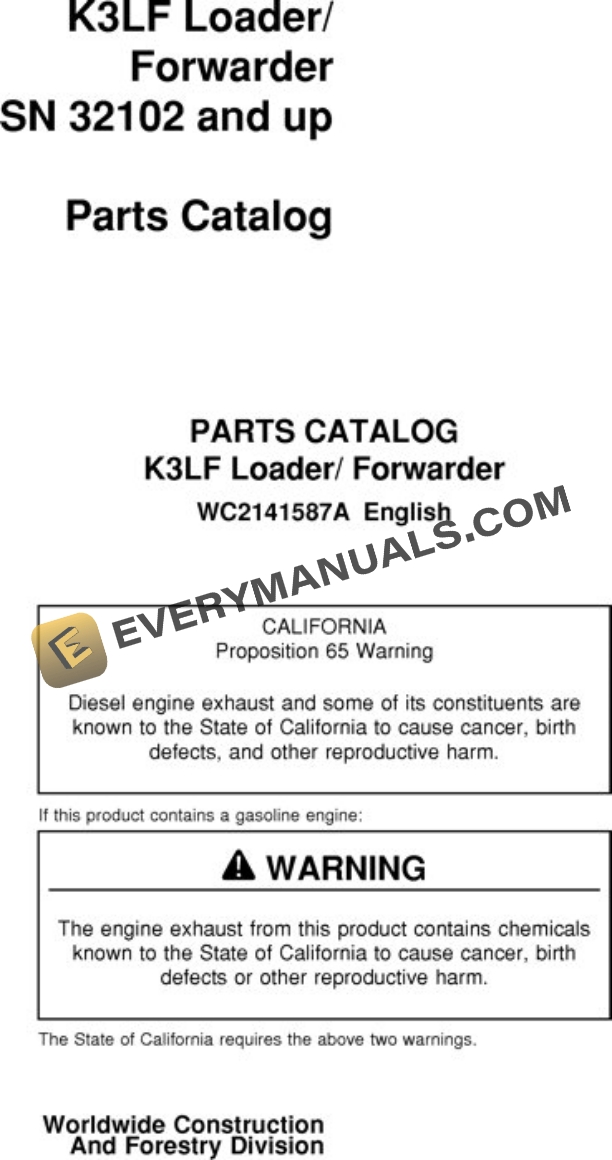 John Deere K3LF Loader Parts Catalog WC2141587A