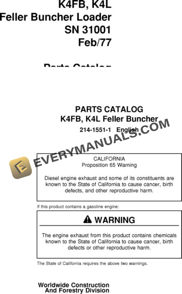 John Deere K4FB K4L Loader Parts Catalog 214-1551-1