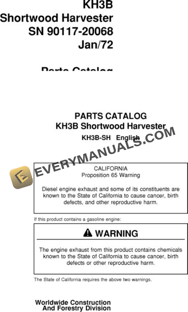 John Deere KH3B Harvester Parts Catalog KH3B-SH