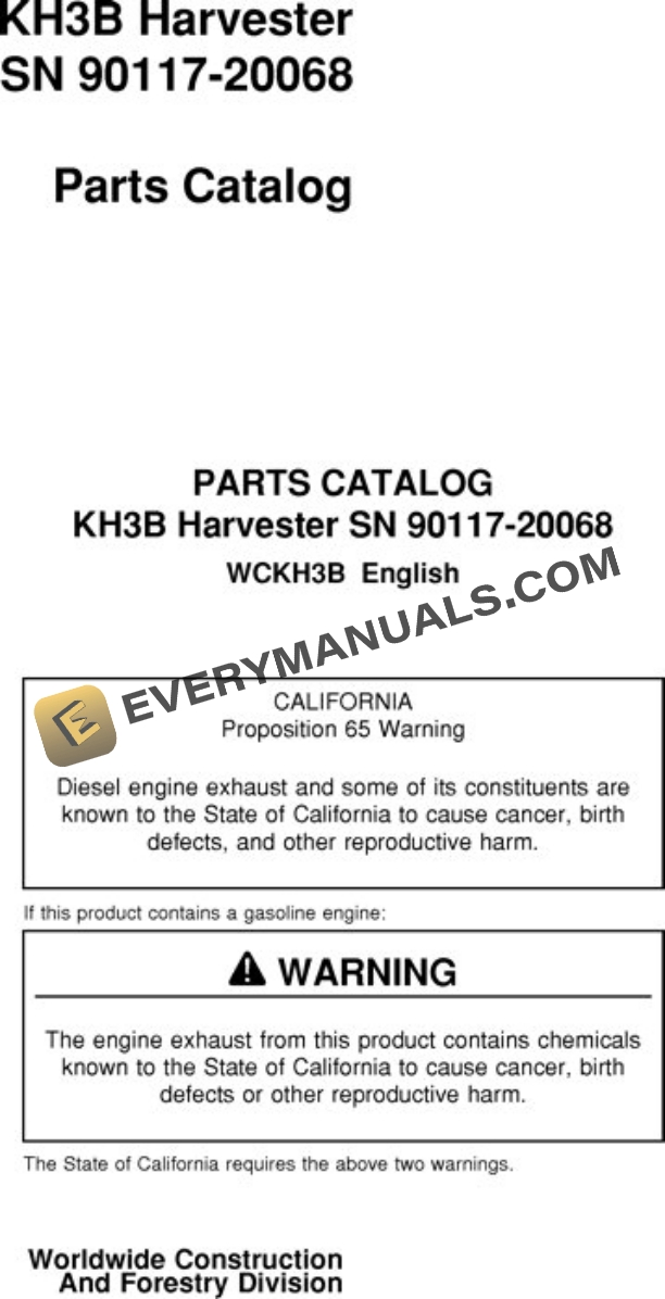 John Deere KH3B Harvester Parts Catalog WCKH3B