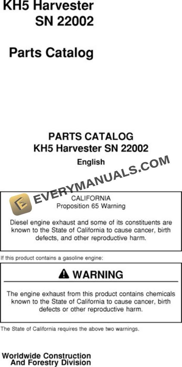 John Deere KH5 Harvester Parts Catalog KH5TREEHARVESTER