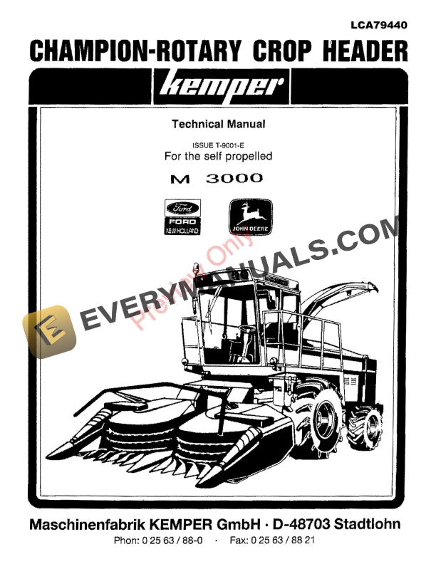 John Deere Kemper 3000 Champion Rotary Crop Header Technical Manual LCA79440 20AUG03 1