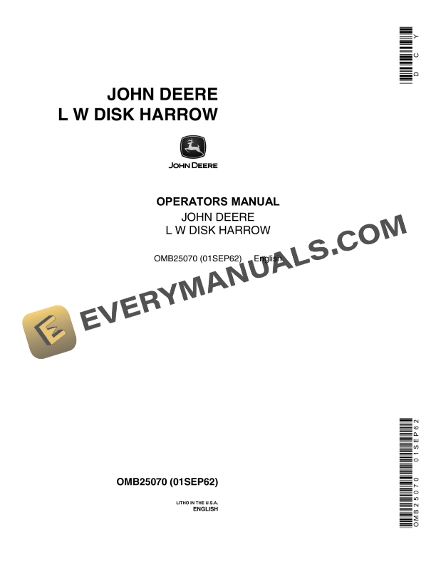 John Deere L W DISK HARROWS Operator Manual OMB25070 1