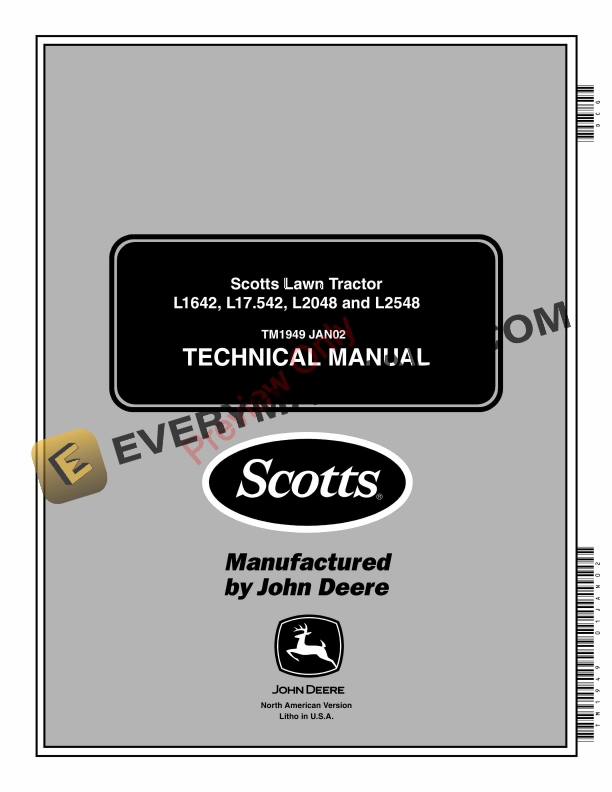 John Deere L1742 L17.542 L2048 L2548 Scotts Lawn Tractor with 42 or 48 Technical Manual TM1949 01JAN02 1