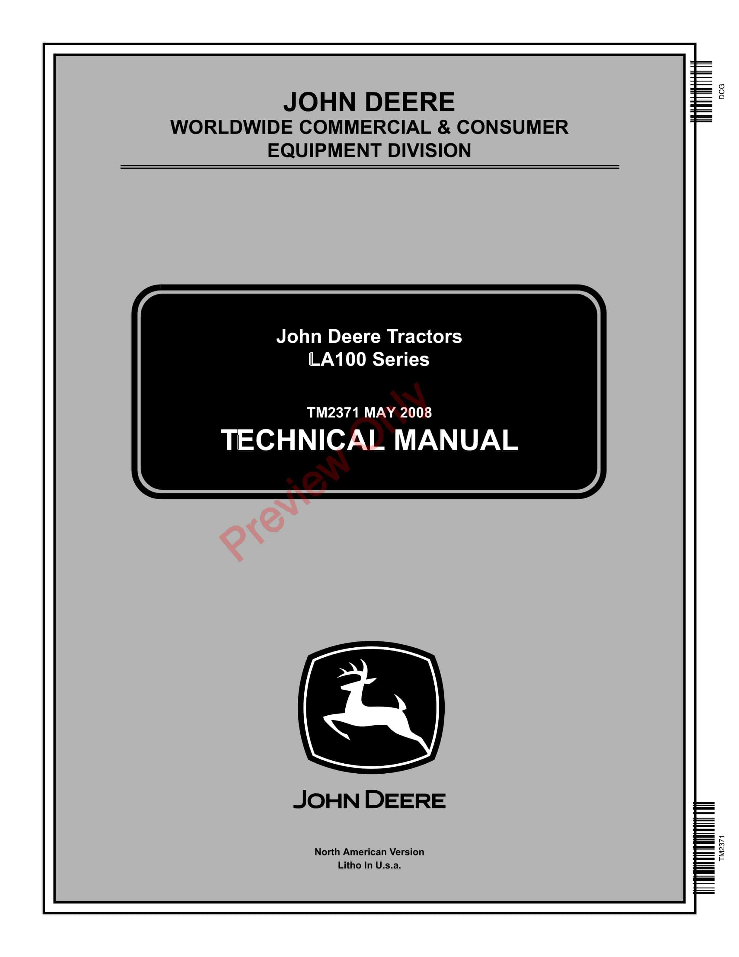 John Deere LA100 Series Tractor Technical Manual TM2371 01MAY08 1