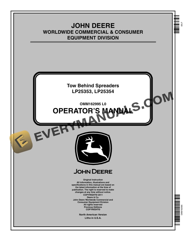 John Deere LP25353, LP25354 Tow Behind Spreaders Operator Manual OMM162995 1 John Deere LP25353 LP25354 Tow Behind Spreader Operator Manual OMM162995 1