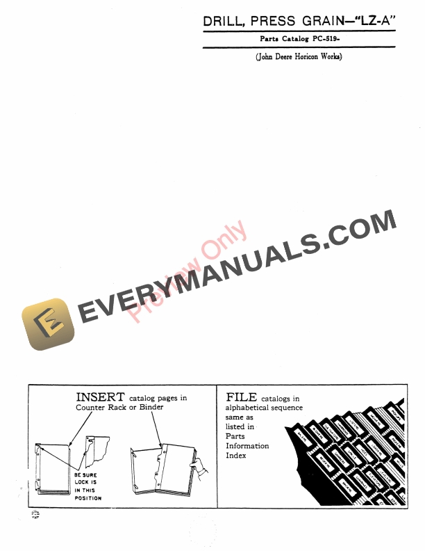 John Deere LZ A Grain Drill Press Parts Catalog PC519 01JAN61 1