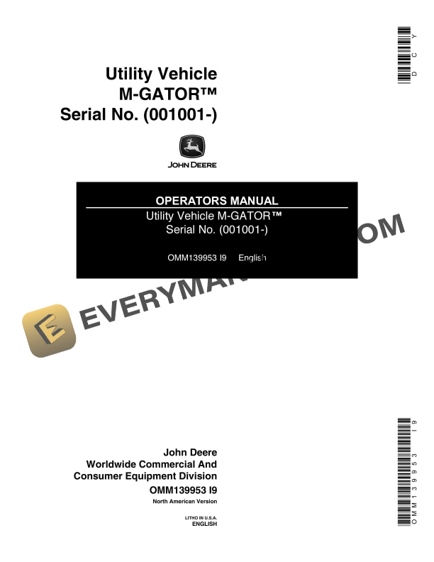 John Deere M GATOR Utility Vehicles Operator Manual OMM139953 1