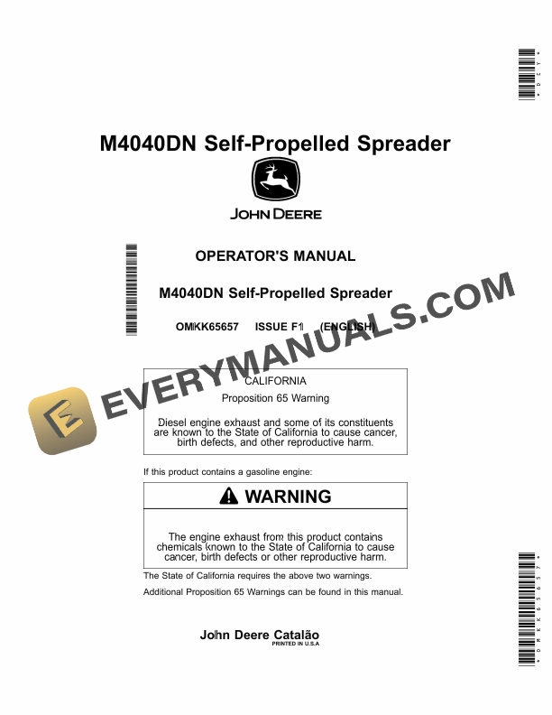 John Deere M4040DN Self Propelled Spreader Operator Manual OMKK65657 1