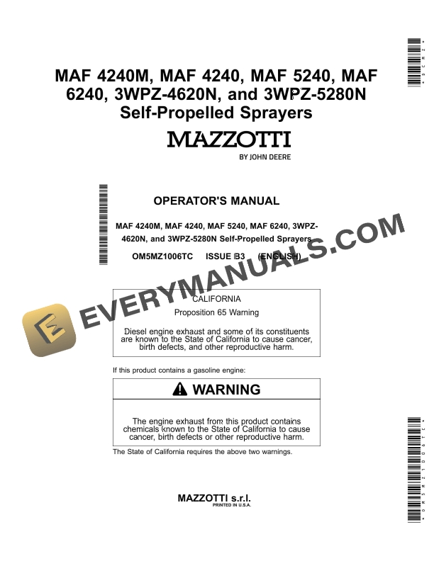 John Deere MAF 4240M MAF 4240 MAF 5240 MAF 6240 3WPZ Operator Manual OM5MZ1006TC 1