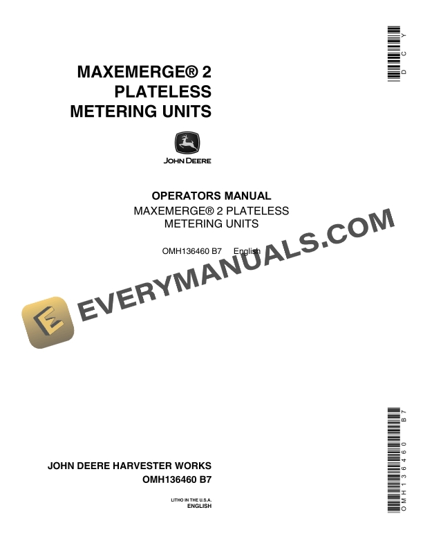 John Deere MAXEMERGE 2 PLATELESS METERING UNITS Operator Manual OMH136460 1