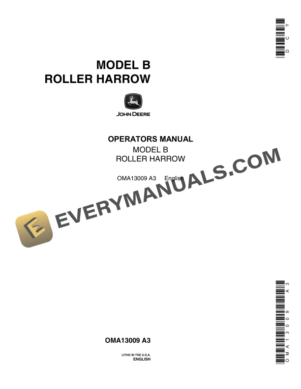 John Deere Model B Roller Harrow Operator Manual OMA13009