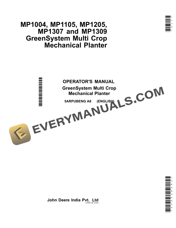 John Deere MP1004 MP1105 MP1205 MP1307 and MP1309 GreenSystem Multi Crop Mechanical Planter Operator Manual 5ARPUBENG 1