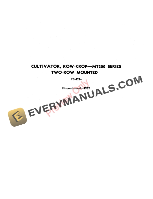 John Deere MT200 Row Crop Cultivator - MT200 Series Parts Catalog PC127 01DEC52