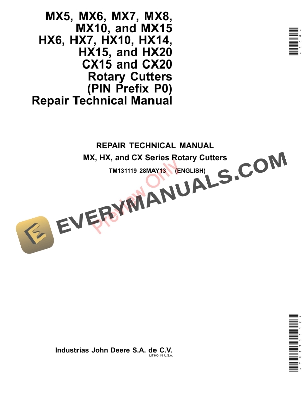 John Deere MX, HX and CX Series Rotary Cutters Technical Manual TM131119 28MAY13 1 John Deere MX HX and CX Series Rotary Cutters Technical Manual TM131119 28MAY13 1