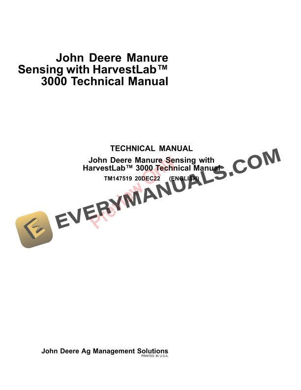 John Deere Manure Sensing with HarvestLab 3000 Technical Manual TM147519 20DEC22