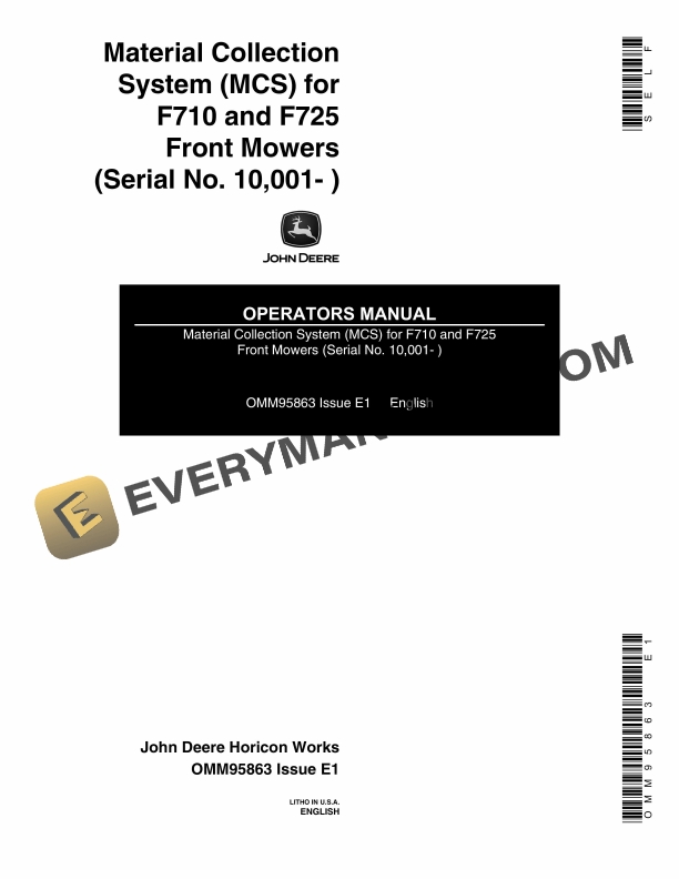 John Deere Material Collection System MCS for F710 and F725 Front Mowers Operator Manual OMM95863 1