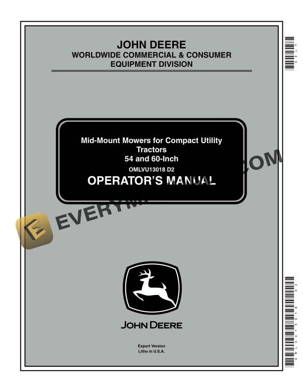 John Deere Mid Mount Mowers for Compact Utility Tractors 54 and 60 Operator Manual OMLVU13018 1