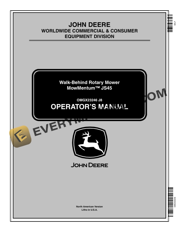 John Deere MowMentum JS45 Walk-Behind Rotary Mower Operator Manual OMGX23246