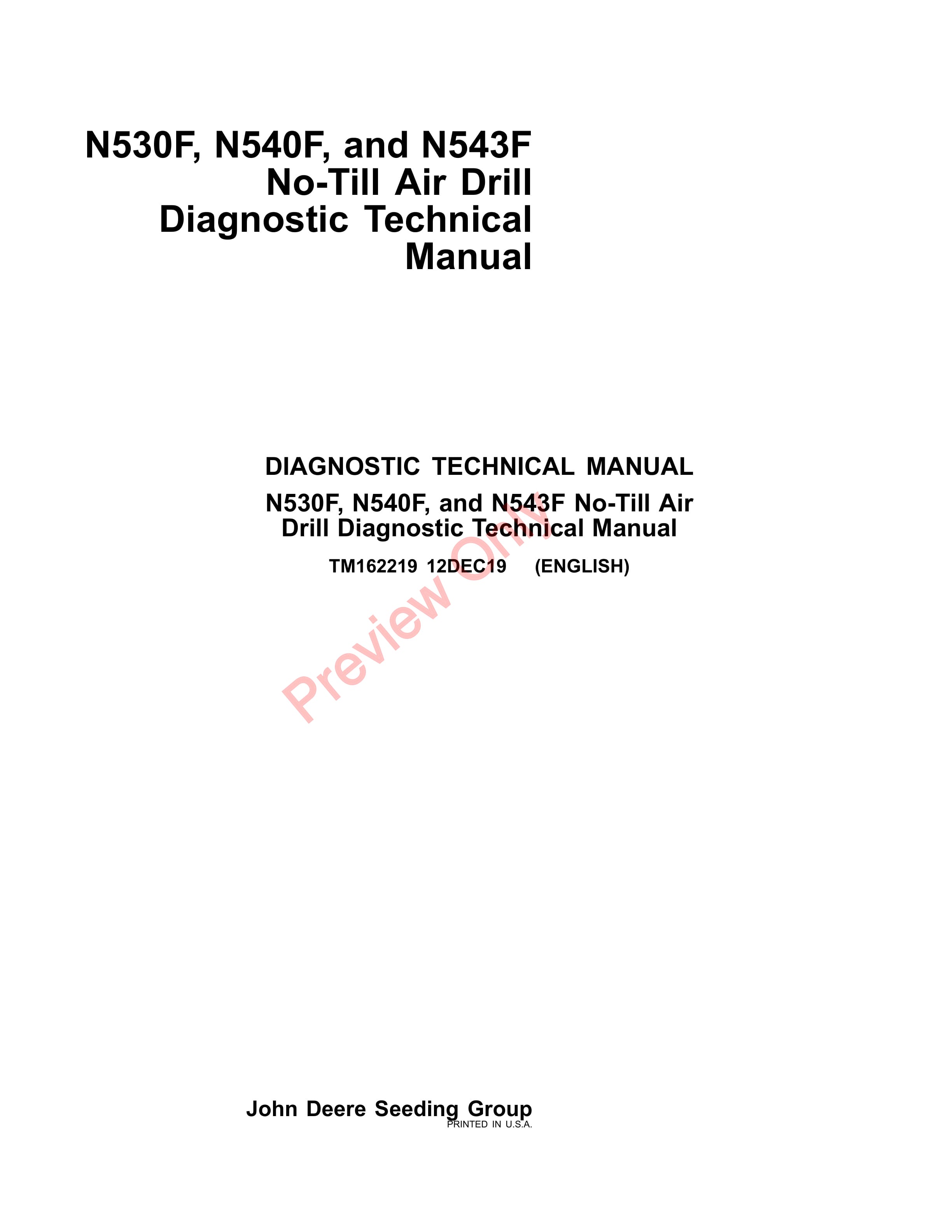 John Deere N530F N540F and N543F No Till Air Drill Diagnostic Technical Manual TM162219 12DEC19 1