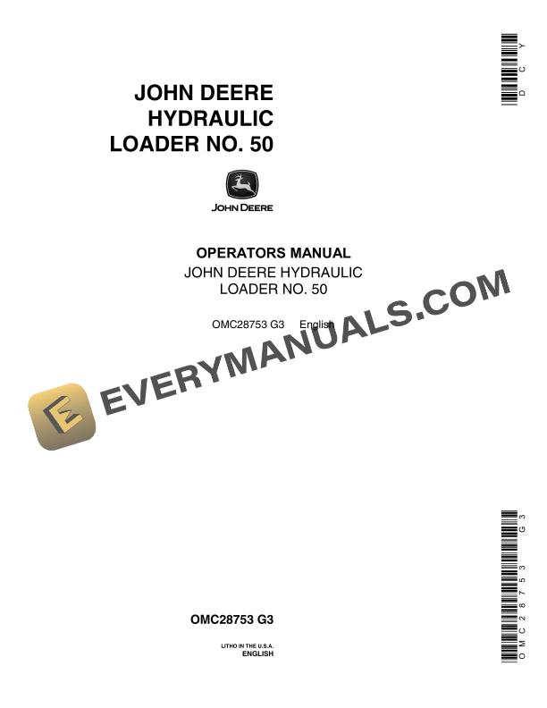 John Deere No. 50 Hydraulic Loader Operator Manual OMC28753