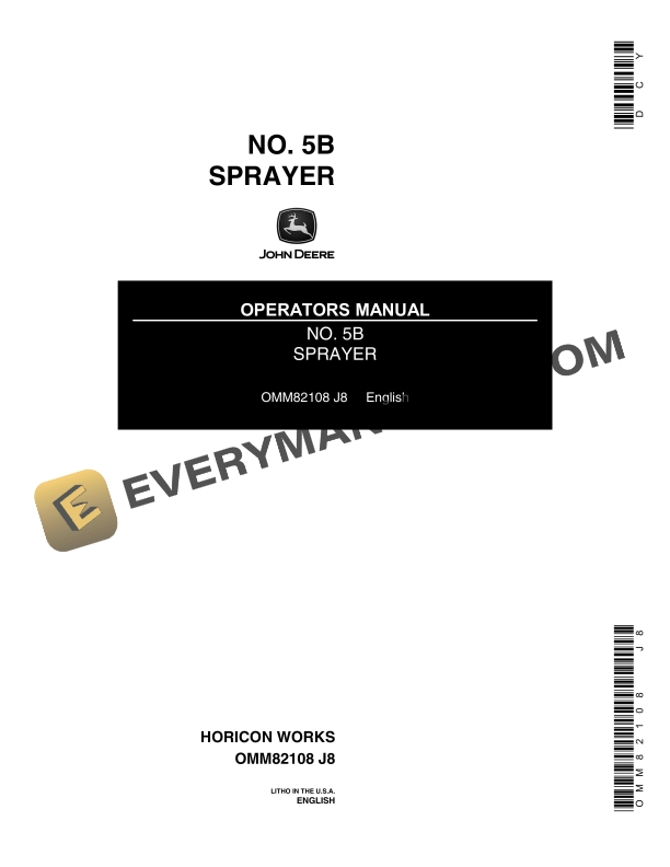 John Deere No. 5B Sprayer Operator Manual OMM82108
