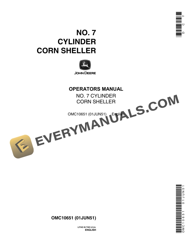 John Deere NO. 7 CYLINDER CORN SHELLER Operator Manual OMC10651 1