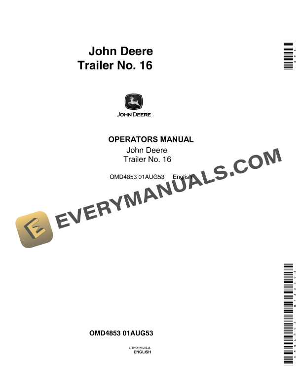 John Deere No. 16 Trailer Operator Manual OMD4853 1