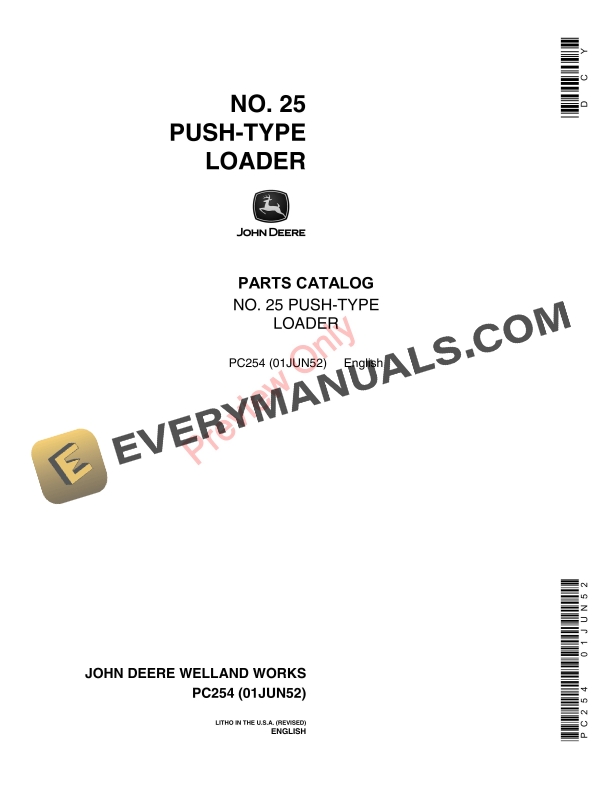John Deere No. 25 Push Type Loader Parts Catalog PC254 01JUN52 1