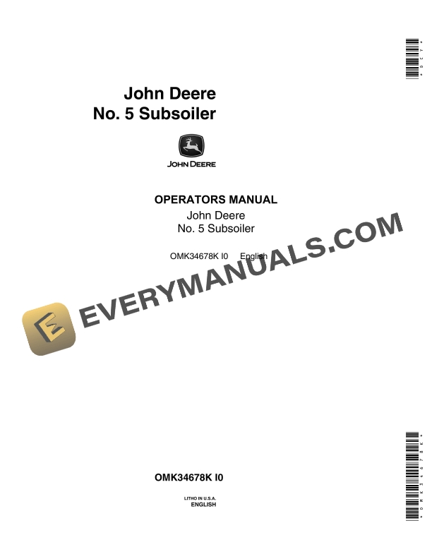 John Deere No. 5 Subsoiler Operator Manual OMK34678K