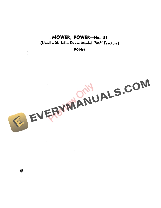 John Deere No. 51 Power Mower Parts Catalog PCH67 01JAN50
