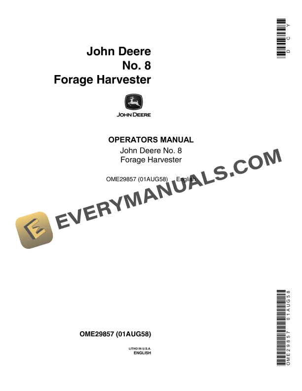 John Deere No. 8 Forage Harvesters Operator Manual OME29857 1
